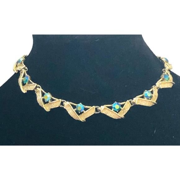 Vintage Jace Aurora borealis Gold tone Adjustable length Choker collar Necklace - Picture 2 of 7